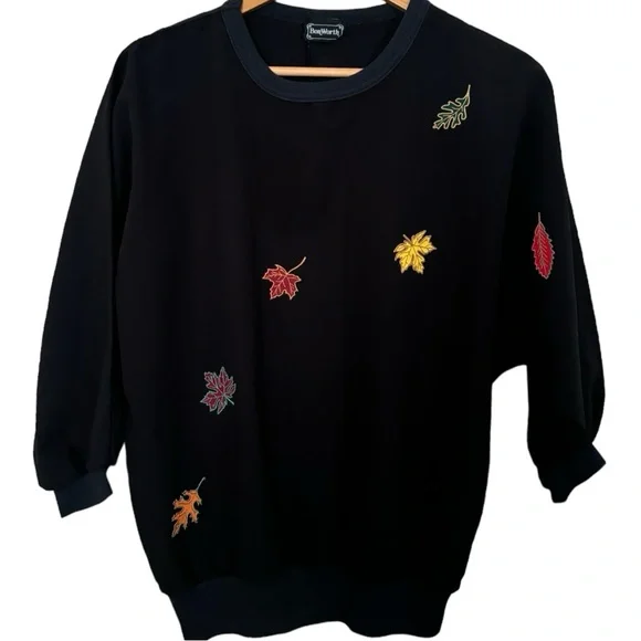 💥 VTG 90s Bon Worth Autumn Leaves Quarter Sleeve - Picture 2 of 4